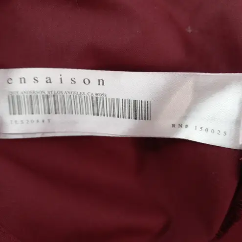 EnSaison L Babydoll Elegant Burgundy Puff Sleeve Tie Back Crop Top Red Size L