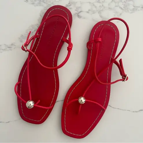 Loeffler Randall EUC Lara Flat Buckle Leather Sandal in Red and Gold Size 10 B