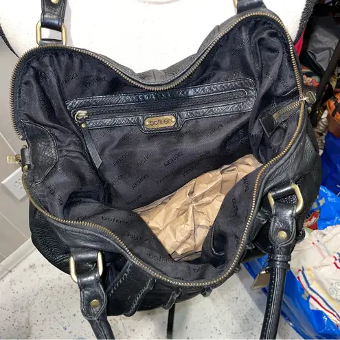 Botkier 90s-Y2K Botiker NY oversized black pebbled leather half moon tassel hobo bag big