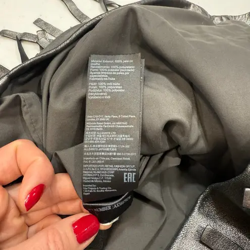 AllSaints Aisha Leather Fringe metallic mini Skirt Size 4 Silver