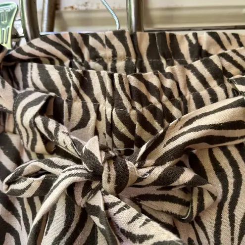 Cotton On NWT  paper bag waist Linen blend Cream zebra print wide leg Pants 2 - Image 3
