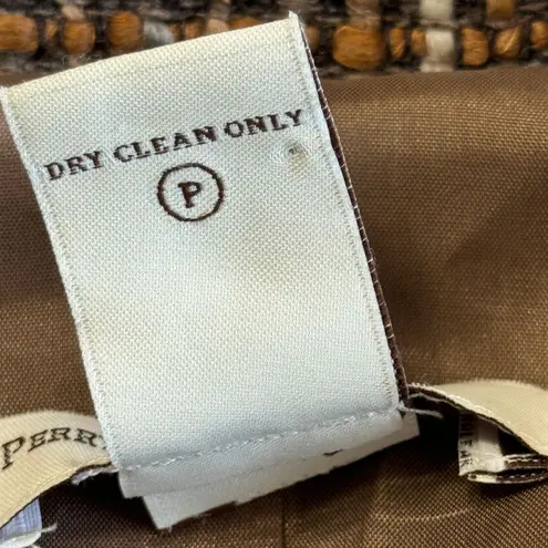 Perry Ellis Tweed Blazer Jacket Womens Sz 12 Brown Wool Blend Preppy Career Work