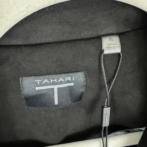 Tahari NWT Black Faux Suede Cropped Collared Stretch Open Moto Jacket Size XL