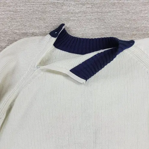 Vintage Nordic Knit Sweater Cream Red Navy Mock Neck Acrylic Wool Blend @L/XL White Size L