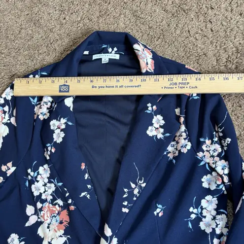 Crescent & Willough Women's Blazer Size M Navy Blue Floral One Button 3/4 Sleeve Size M