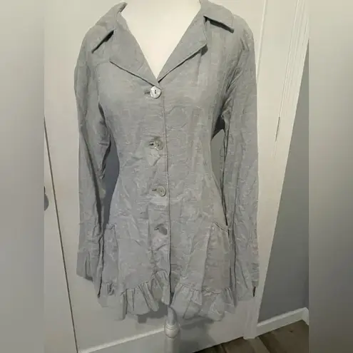 Boho Lagenlook Goddess Gear Ruffle Hemp and Organic Cotton Jacket Blue Size L