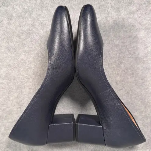 Women’s Brioso Dark Blue Leather Block Heel Pumps Comfortable Size 9.5