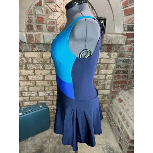 Blair swimsuit swim dress Vintage 1980s one piece colorblocked blue teal aqua black