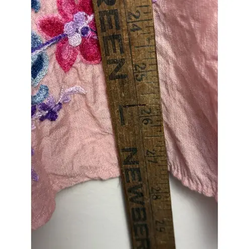 Anthropologie‎ Kindred Top 2x Embroidered Floral Pink Coquette Boho Feminine Size XXL