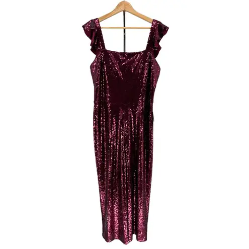 Gal Meets Glam Garnet Party Sequin Cropped Jumpsuit Ruffle Cap Sleeve size 12