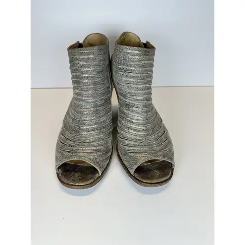 Paul Green Cayanne Peep Toe Bootie Sandals Woven Metallic Leather Comfort US 7.5