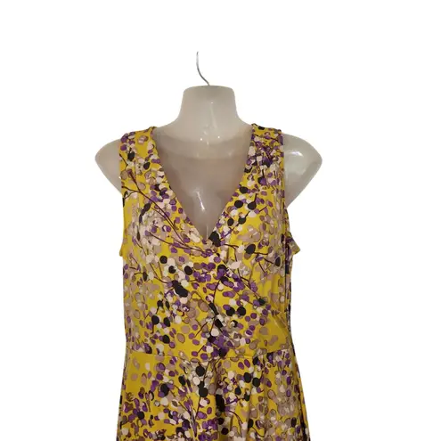 Elegance Yellow Printed Faux Wrap Sleeveless Casual Midi A
