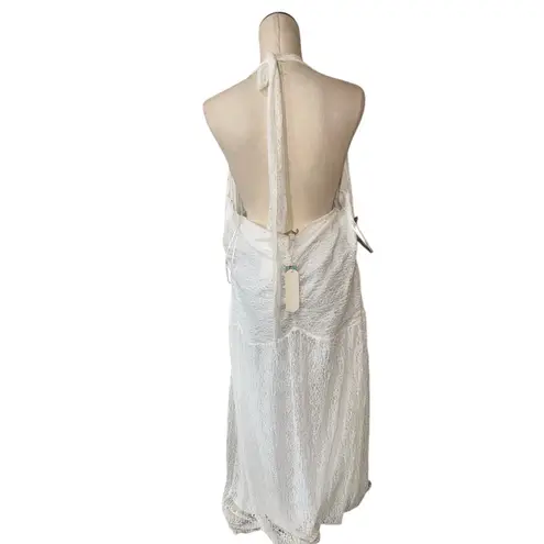 Anthropologie NWT  X Flat White Plunge Slim Maxi Dress White Pace Halter Neck 3X