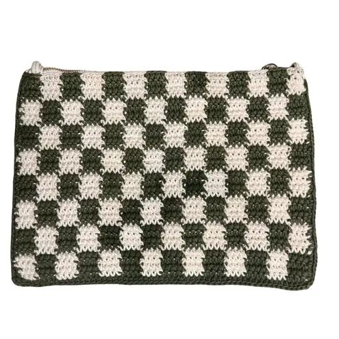 Clare V Woven Flat Clutch Tabs Crochet Olive Cream Bag Green