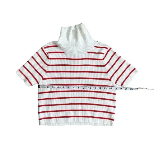Callahan Lucy Red & White Stripe Turtleneck Short Sleeve Cropped Sweater Size XS Red - Image 7