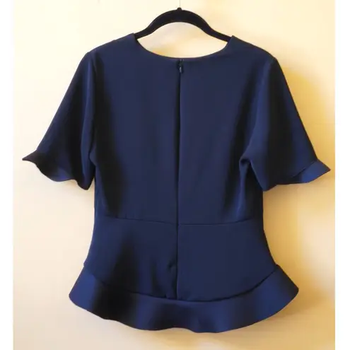 Peplum Flared Structured Tailored Short Sleeve Blouse Black Size Small