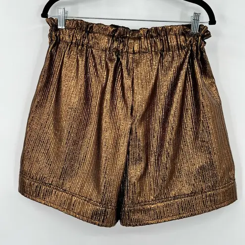 NUDE High Waist Shorts Foil Metallic Paperbag Boxer Style Pockets Gold Black 8