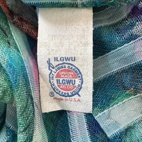 Vintage ‘80s Lady Cameo Dallas Teal Floral Print Sheer Maxi Duster Robe Blue Size M