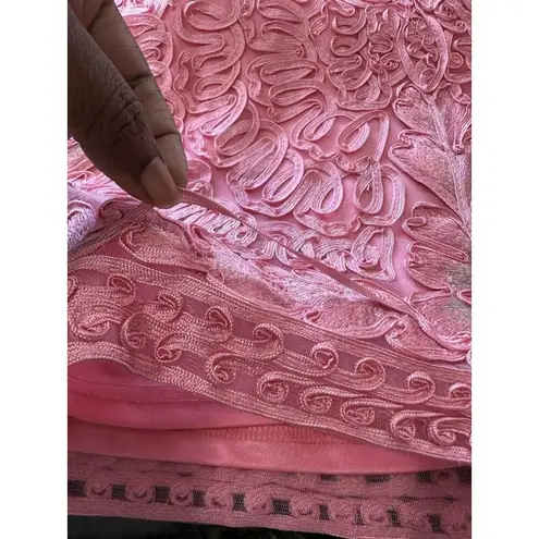 Sue Wong Cocktail Dress Sz 12 Lace Pink Floral Geometric Glam Shimmering FLAW