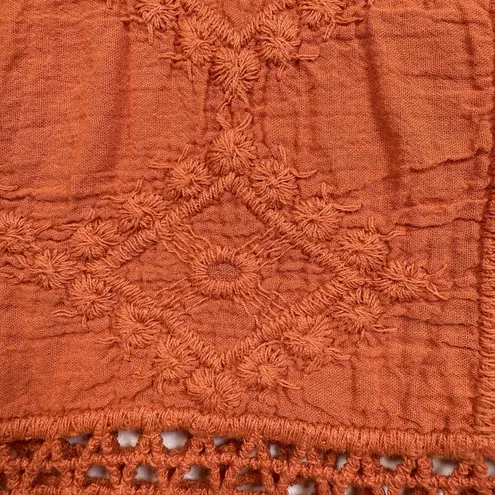 Democracy Crochet Lace Boho Gauze Cotton Top Size M Rust Color Open Knit Hippie
