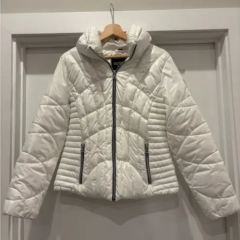 Guess  Pearl White Quilted Puffer Ski Winter Jacket Size Large