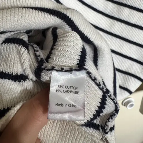 La Ligne Striped Fold Over Collar Sweater Sz XL Ivory Navy Ribbed White
