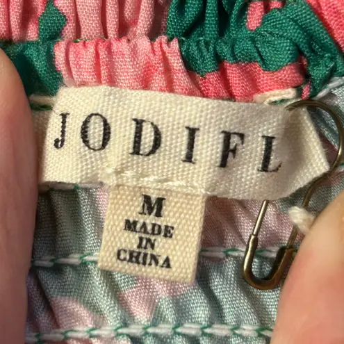 JODIFL 🌸 Peplum Smock Top | Green & Pink Floral | Size M | Flirty & Fun! 🌿🌷