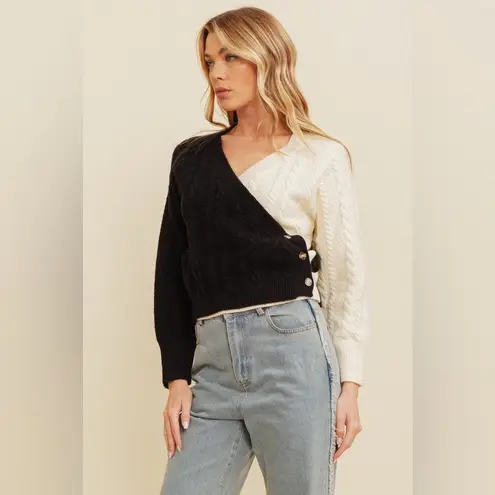 Cloud Ten Two-Tone Wrap Cable Knit Sweater