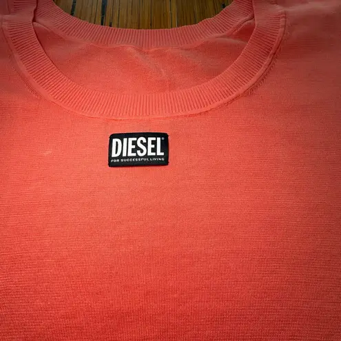 Diesel Coral Pink Knit Sweater Top Cutout Shoulder Detail Long Sleeve Large