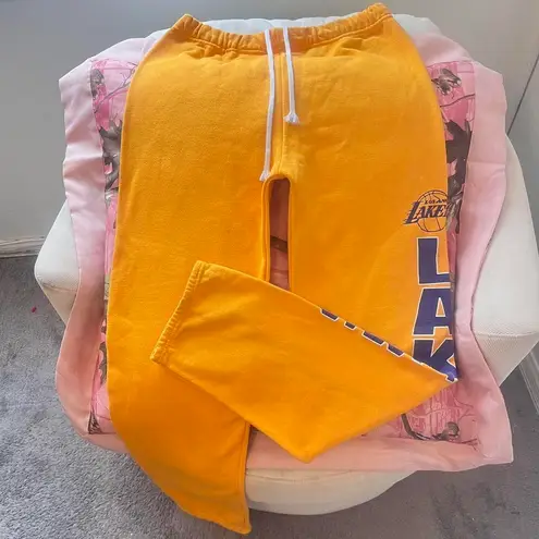 Nba los angeles lakers basketball gold yellow wide leg sweatpants