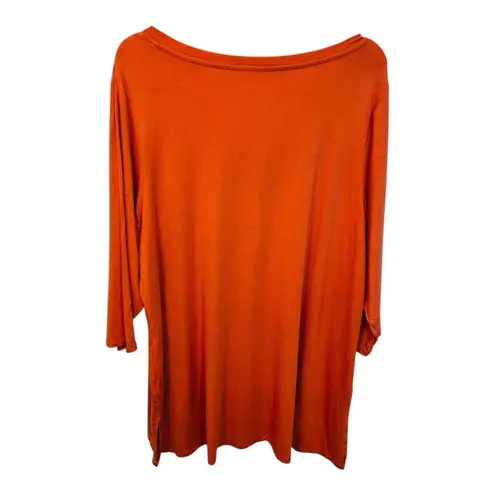 Tahari 3/4 Sleeve Tunic Knit Top Plus Size 2X Orange V-Neck Casual Stretch NWT