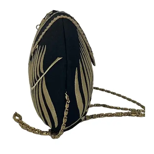 Black & Gold Hard Shell Embroidered Shoulder Bag Cross Body Purse & Chain Strap