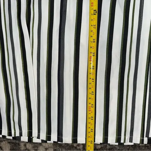 AYR Women’s Size XS Cream Green Black Striped Tie Neck Button Down Midi Dress