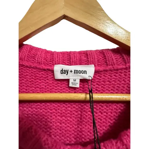 The Moon Day +  puff sleeve crochet knit hot pink knit cropped sweater Medium NEW