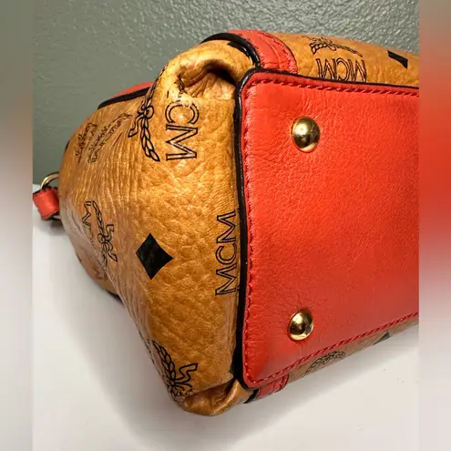 MCM Orange and Tan Monogram Satchel