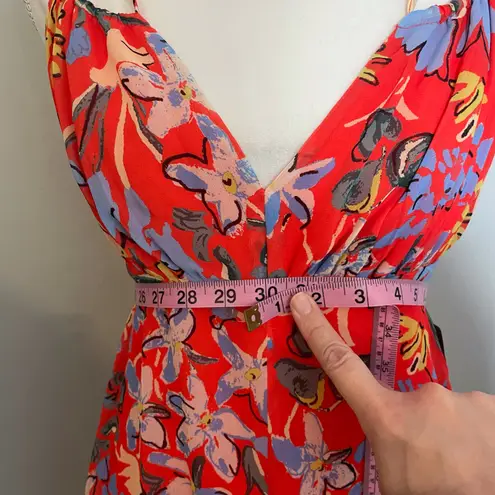 19 Cooper NWT Red Tropical Floral Strappy Tiered Ruffle Midi Dress V-Neck New