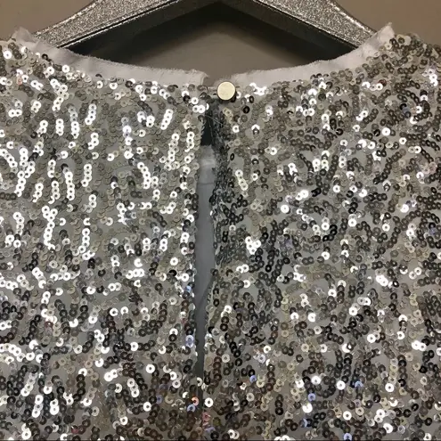 Something Navy  All Over Silver Sequin Long Sleeve Blouse