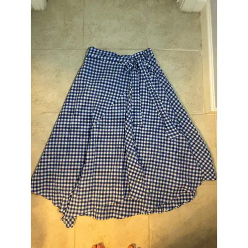 Maeve by Anthropologie Blue Gingham Wrap Midi Skirt Size 2 Tie Waist