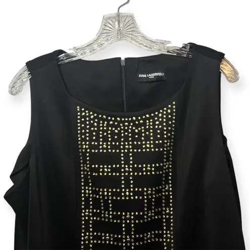 Karl Lagerfeld Paris Black Gold Studded Sleeveless Sheath Dress Career Sz 16