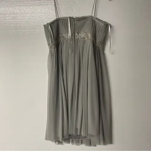 Badgley Mischka Mini Dress 16 Grey Chiffon Embellished Prom Bridesmaids Wedding
