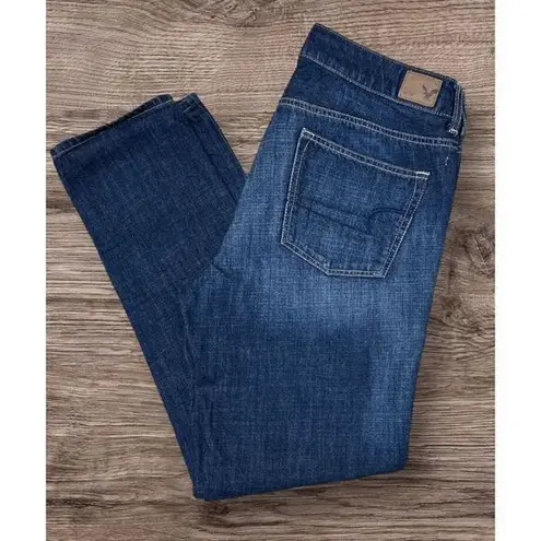 American Eagle  Skinny Jeans Women's 10 long 26 Boy Jean Dark‎ Wash Blue Denim
