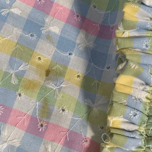 Vintage Denise L Pastel Gingham Plaid Maxi Dress Puff Sleeve Eyelet Maxi Cottage Pink Size XS