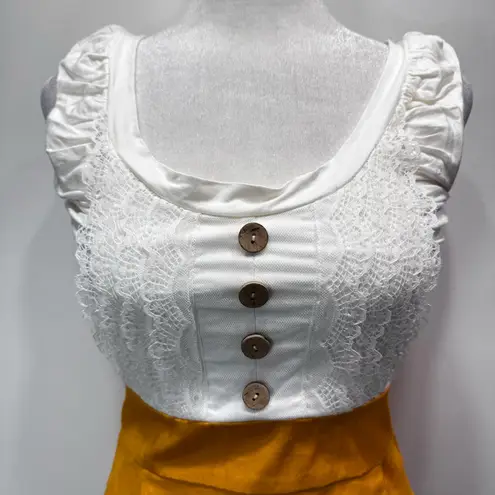 Alythea Ivory & Yellow Twofer Dress Milkmaid Bodice Pin Up Bodycon Pencil Skirt