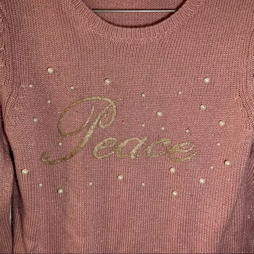 Holiday Time  Pink/White “Peace” Pullover Christmas Sweater S