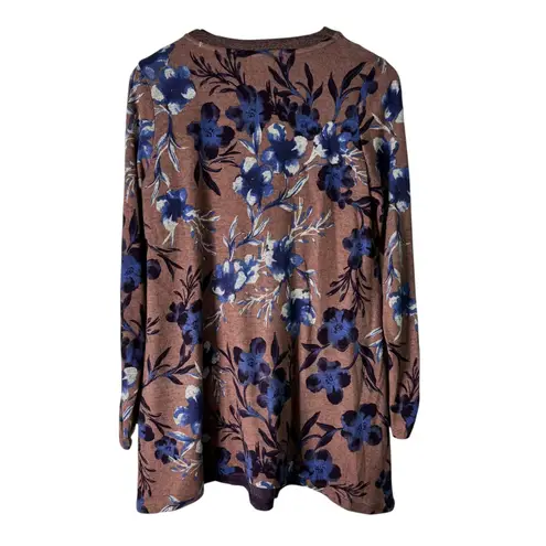 LOGO Lori Goldstein Floral Print Knit Cardigan Button Front Pocket Detail Brown - Image 10