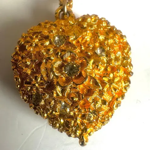 Viviane Woodard Primeval Perfume Locket Heart Pendant w/ Rhinestones, Gold