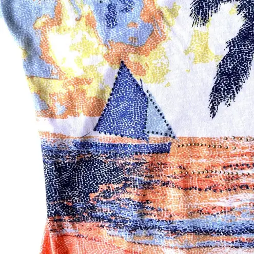 Hearts Of Palm Tee Top PM Petite Medium Embellished Palm Tree Sailboat T… White Size undefined