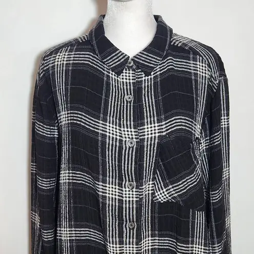 Matilda Jane Good Hart Black and White Plaid Button Down Tunic Shirt Size Small