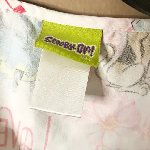 Scooby Doo Floral Love Peace Ruffle Lettuce Edge Scrub Top White Pink XS