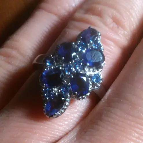 African Amethyst and Simulated Purple Diamond Stainless Steel Ring (Size 6)